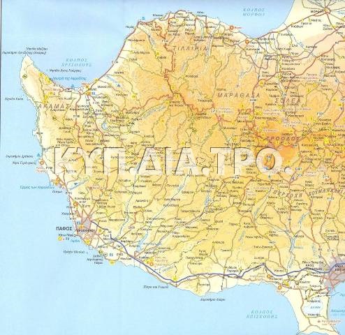 Χάρτης της επαρχίας Πάφου, όπου γίνεται η συλλογή της ρητίνης και η παρασκευή της παφίτικης πίσσας. 